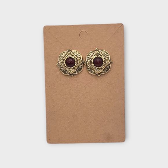 Red Burgundy Gold Victorian Style Vintage Earrings – 1928 Brand Jewelry - Picture 8 of 8